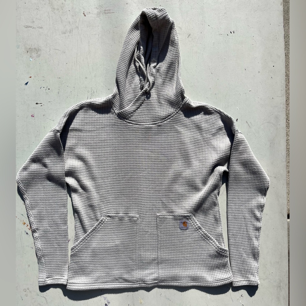 Women's Carhartt Hoodie Gray Solid S Waffle Streetwear City Workwear Layer Poly